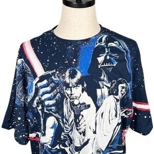Mad‎ Engine Star Wars All Over Print T Shirt Mens 2XL Navy Blue Darth Vader 2014